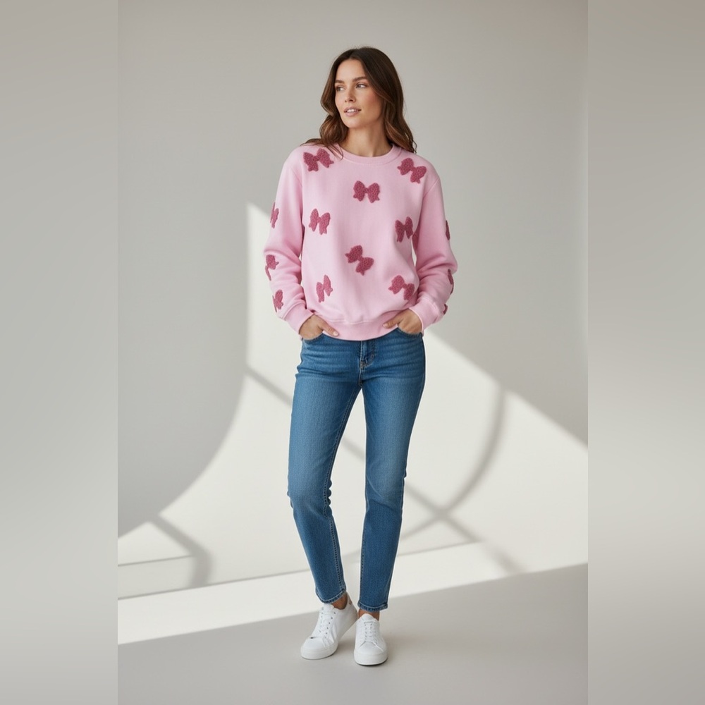 Better Together Womens  cute Barbie Pink Bows Sweatshirt 🎀 M